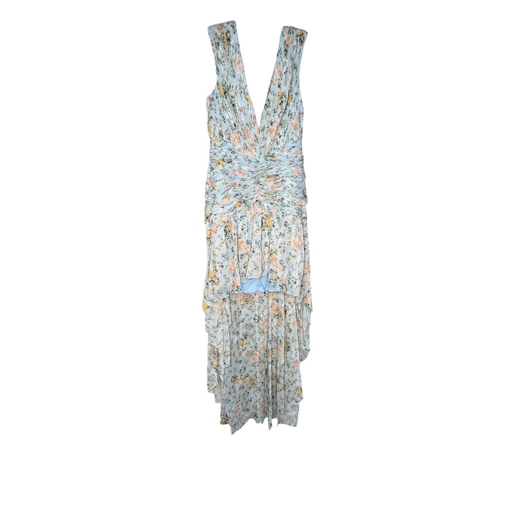 Mac Duggal NWT High Low Sleeveless Floral Chiffon Dress in Blue Multi Size 4 - Picture 4 of 7